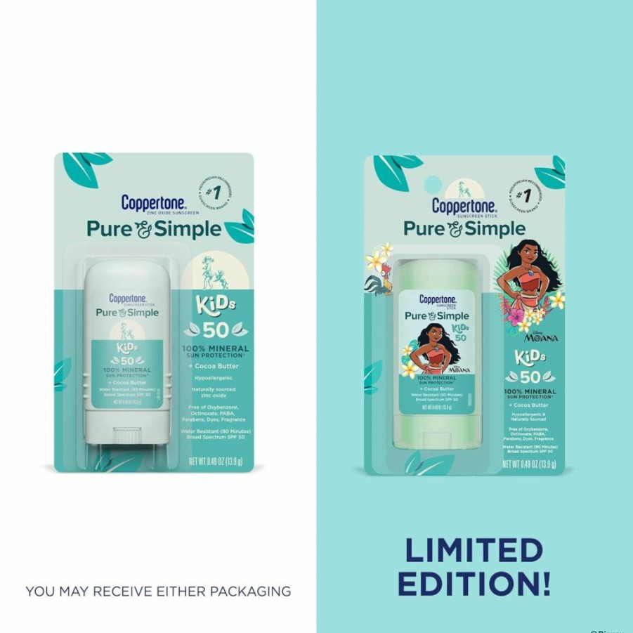 Coppertone Pure & Simple Kids Mineral Sunscreen Stick SPF 50, Hypoallergenic & Water Resistant, Oxybenzone-Free, 0.49 Oz