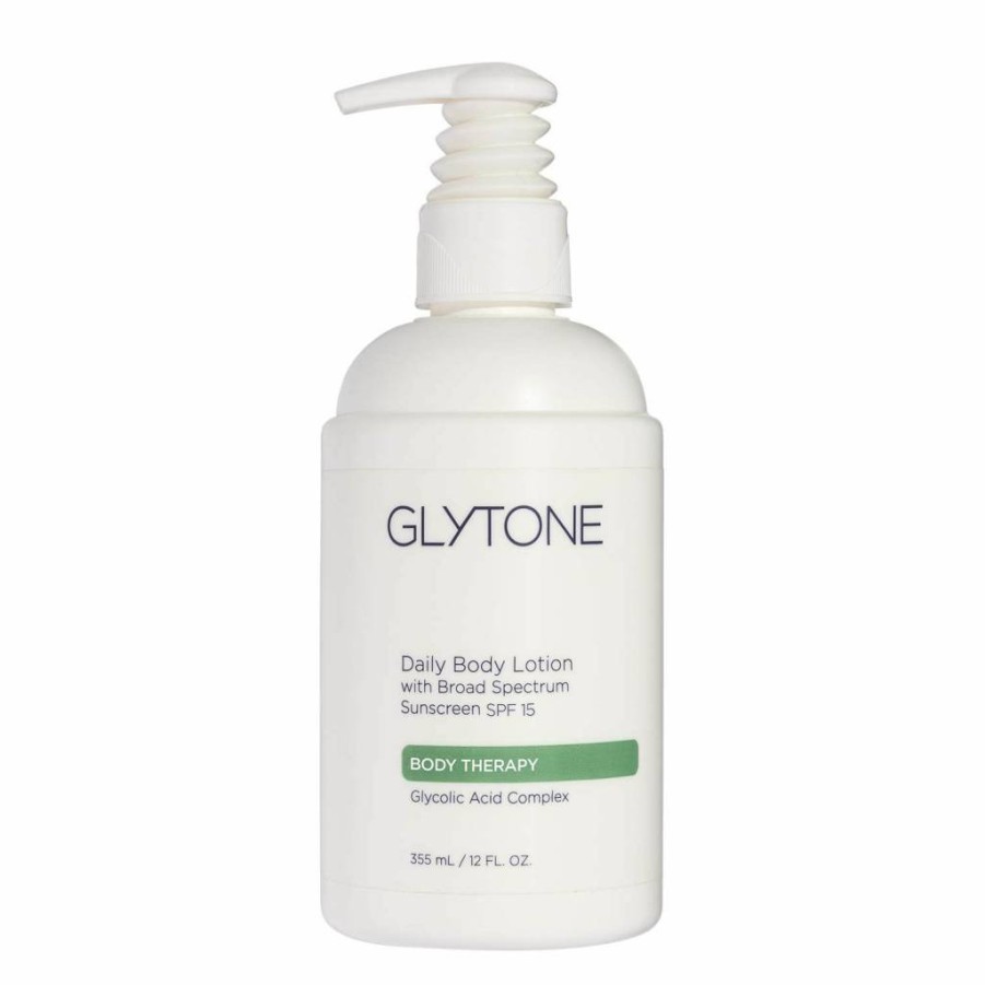 GLYTONE Daily Body Lotion SPF 15 with Glycolic Acid & Shea Butter – Broad Spectrum Sunscreen for Sensitive Skin, Non-Greasy Moisturizer, 12 Oz