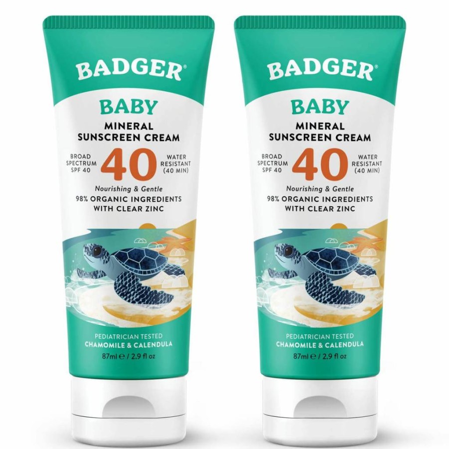 Badger Baby Mineral Sunscreen SPF 40, 2.9 oz - Organic Zinc Oxide, Broad Spectrum, Water Resistant & Reef Safe - Pediatrician Approved Sunblock for Sensitive Skin & Toddlers