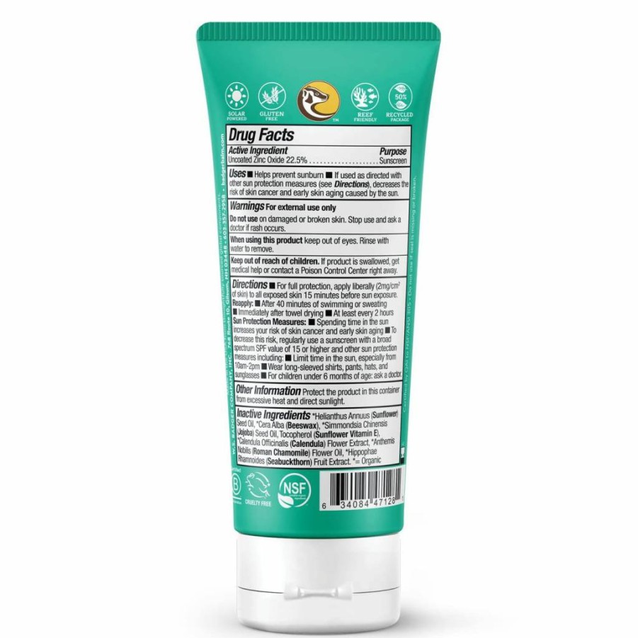 Badger Baby Mineral Sunscreen SPF 40, 2.9 oz - Organic Zinc Oxide, Broad Spectrum, Water Resistant & Reef Safe - Pediatrician Approved Sunblock for Sensitive Skin & Toddlers