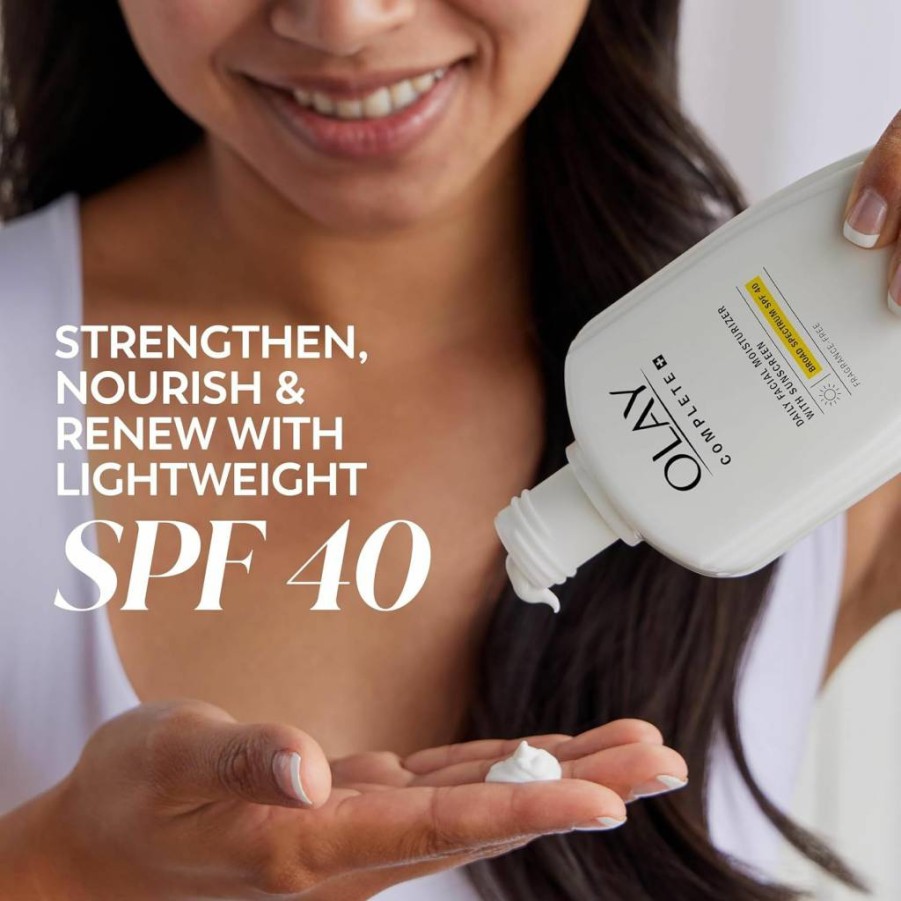Olay Complete+ Sensitive Skin Face Moisturizer with SPF 40 Sunscreen, Fragrance-Free & No White Cast, Broad Spectrum Protection with Ceramides, 6 Oz
