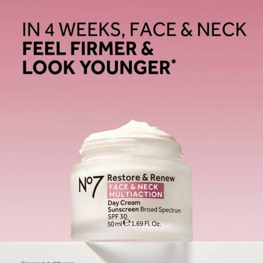 No7 Restore & Renew Multi-Action Face & Neck Cream with SPF 30 – Anti-Aging Moisturizer for Firming & Hydrating Skin, Infused with Hyaluronic Acid, Peptides & Ceramides (1.69 Oz)