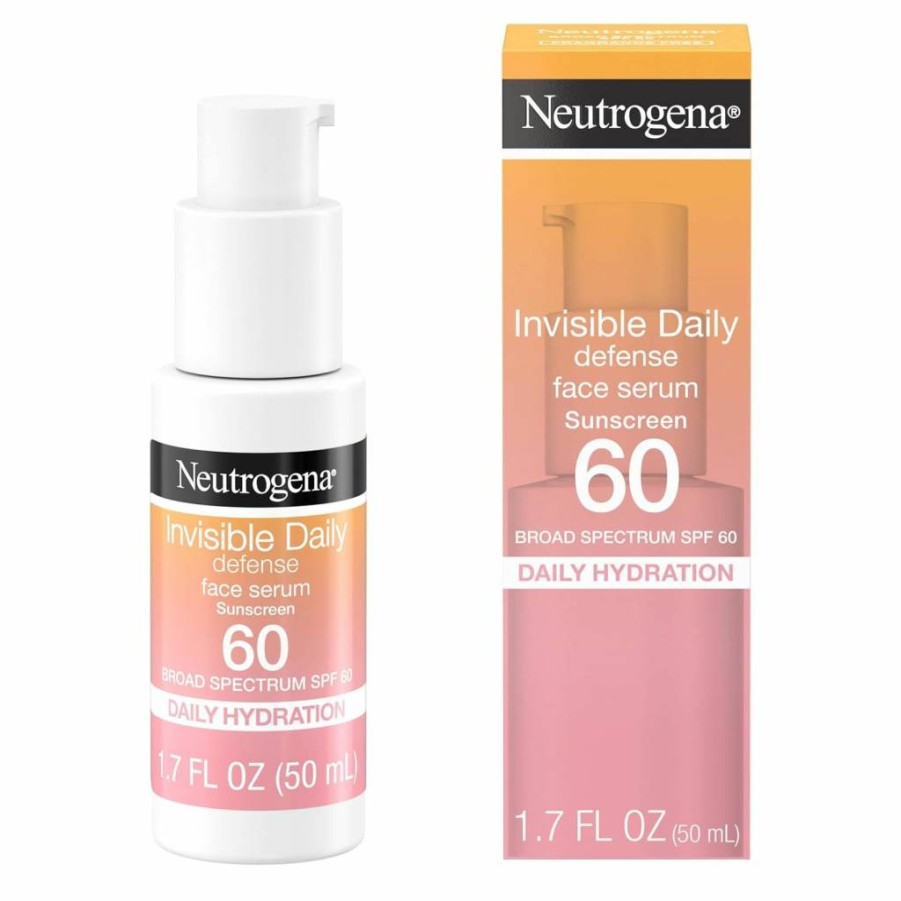 Neutrogena Invisible Daily Defense SPF 60 Face Sunscreen with Hydrating Serum, Oil-Free, Fragrance-Free, Broad Spectrum Protection & Antioxidants for Glowing Skin, 1.7 Fl Oz