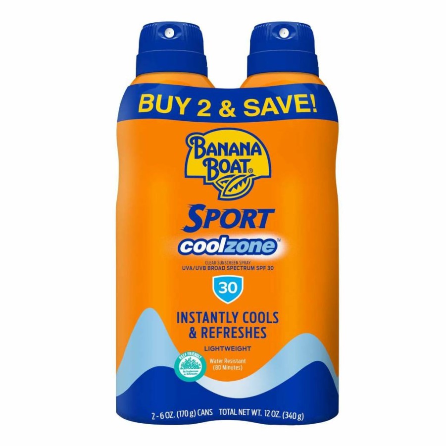 Banana Boat Sport Cool Zone SPF 50 Sunscreen Spray Twin Pack – Oxybenzone-Free, Water-Resistant, 6 oz Each (2-Pack)