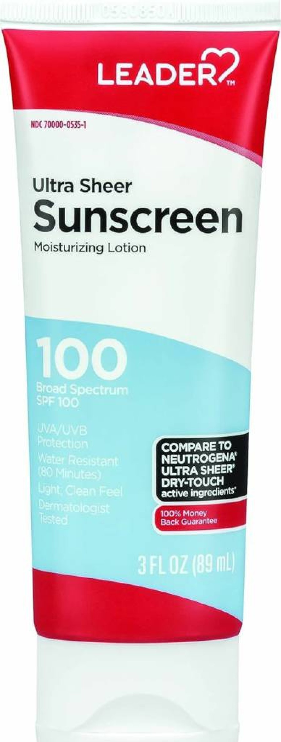 Leader SPF 100+ Sunscreen Lotion - Broad Spectrum, Water Resistant, Non-Greasy, Dry-Touch Formula - 3 oz Travel Size