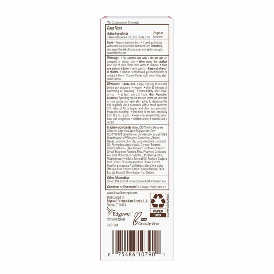 Hawaiian Tropic Mineral Sunscreen Lotion SPF 50, Zinc Oxide, Oxybenzone-Free, Travel Size 3.4 oz, Skin Nourishing Sun Milk