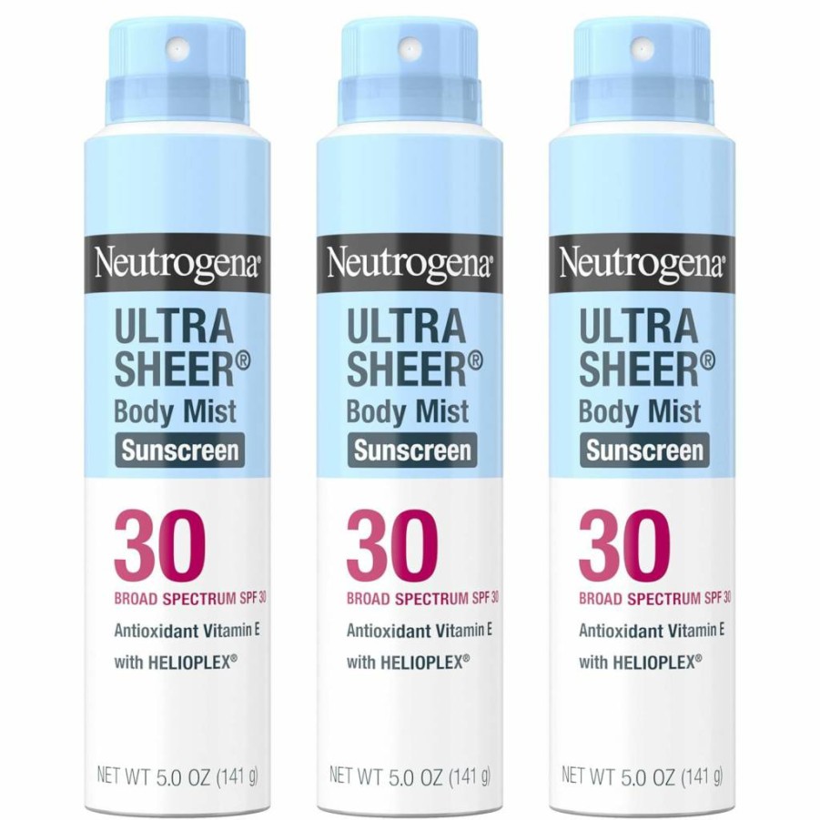 Neutrogena Ultra Sheer SPF 30 Sunscreen Spray – Lightweight, Oil-Free, Water Resistant Body Mist, Broad Spectrum UVA/UVB Protection, Non-Greasy & Non-Comedogenic, Oxybenzone-Free, 5 Oz (3-Pack)