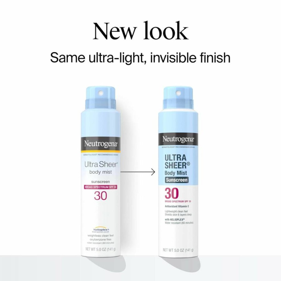 Neutrogena Ultra Sheer SPF 30 Sunscreen Spray – Lightweight, Oil-Free, Water Resistant Body Mist, Broad Spectrum UVA/UVB Protection, Non-Greasy & Non-Comedogenic, Oxybenzone-Free, 5 Oz (3-Pack)