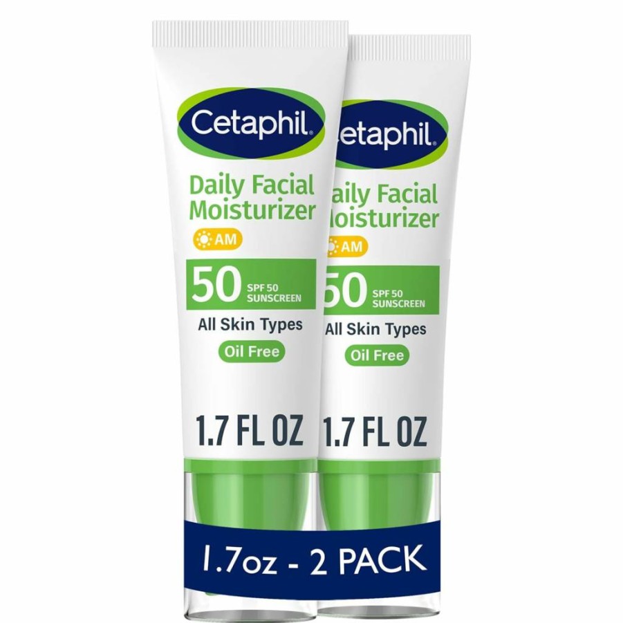 Cetaphil Daily Facial Moisturizer SPF 50, Pack of 2 (1.7 Fl Oz Each), Fragrance-Free Moisturizer for Dry to Normal Skin, Dermatologist Recommended