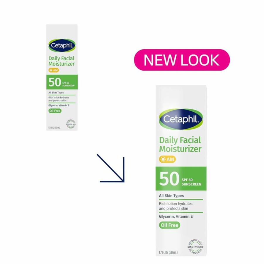 Cetaphil Daily Facial Moisturizer SPF 50, Pack of 2 (1.7 Fl Oz Each), Fragrance-Free Moisturizer for Dry to Normal Skin, Dermatologist Recommended