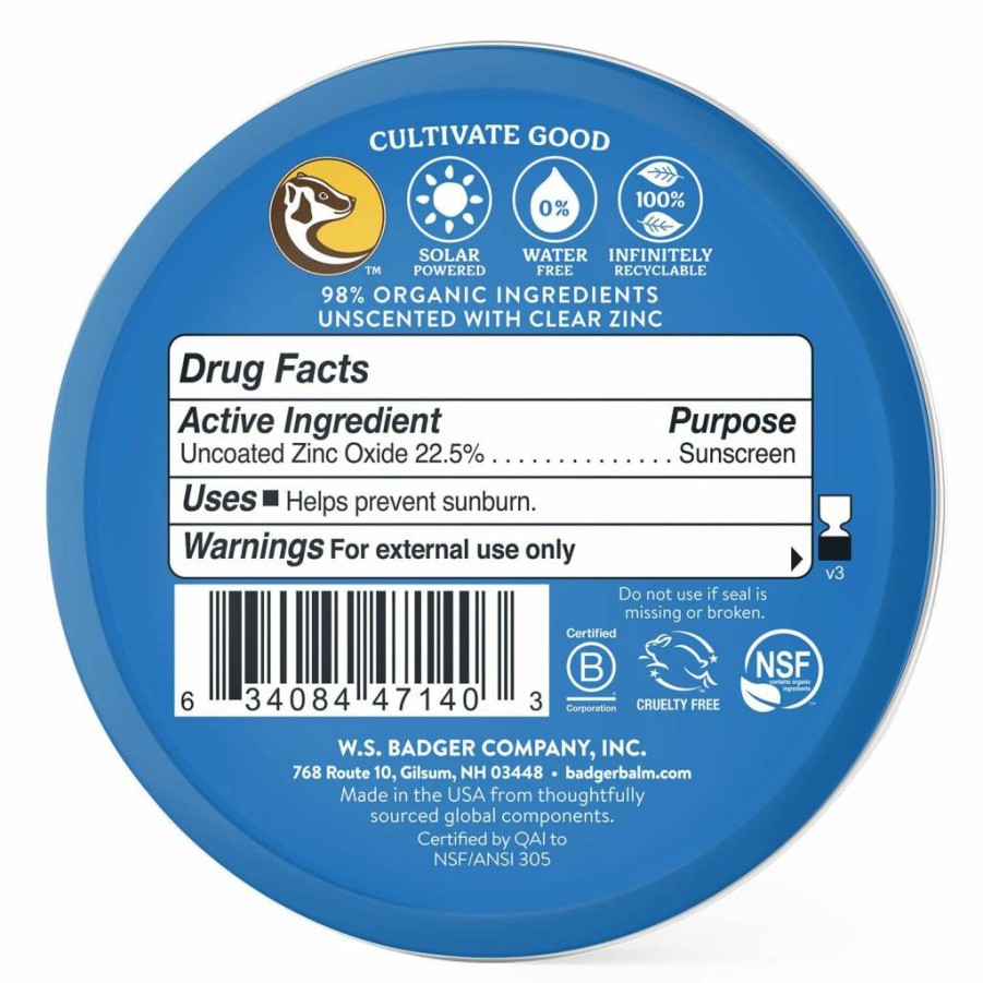 Badger Mineral Sunscreen SPF 40, Reef Safe & Water Resistant, 98% Organic, Unscented, 2.9 Fl Oz 2-Pack, Hawaii & Mexico Approved