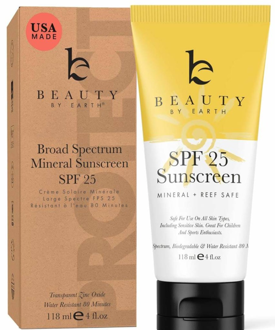 Beauty by Earth Mineral Sunscreen SPF 25 - Natural Zinc Oxide Sunscreen for Babies & Kids, Reef Safe, Lightweight & Fast Absorbing, Organic Ingredients, USA Made, All Skin Types