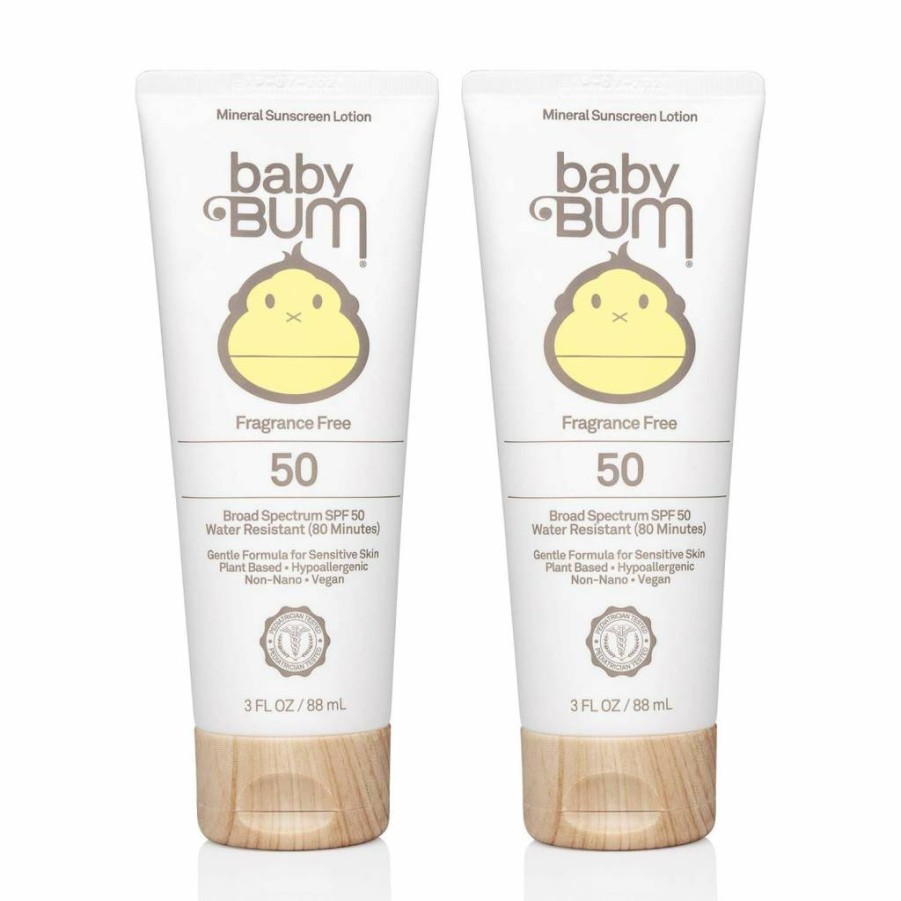 Sun Bum Baby Mineral Sunscreen Lotion SPF 50 | Fragrance-Free, Hypoallergenic for Sensitive Skin | UVA/UVB Broad Spectrum Protection | Travel Size 3 oz, Pack of 2