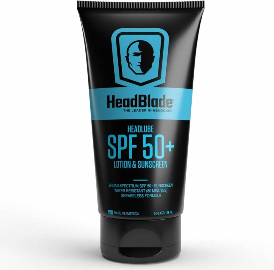 HeadBlade HeadLube SPF 50 Men's Sunscreen Lotion - Non-Greasy, Sweat & Water Resistant (80 Min), For Face, Body & Scalp, 5 Fl Oz