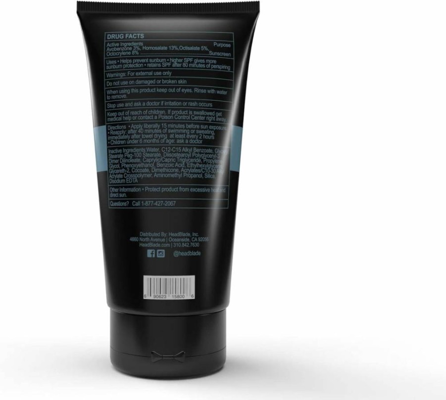 HeadBlade HeadLube SPF 50 Men's Sunscreen Lotion - Non-Greasy, Sweat & Water Resistant (80 Min), For Face, Body & Scalp, 5 Fl Oz