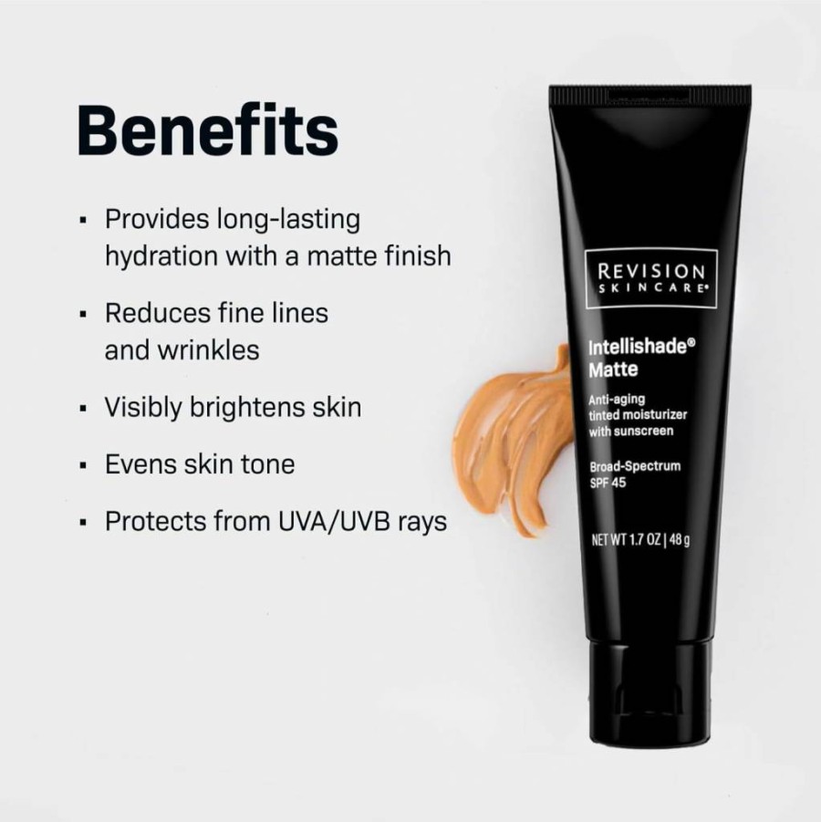 Revision Skincare Intellishade Matte SPF 45 Tinted Moisturizer with Peptides & Vitamin C, Anti-Aging Daily Face Cream, Oil-Free, 1.7 oz