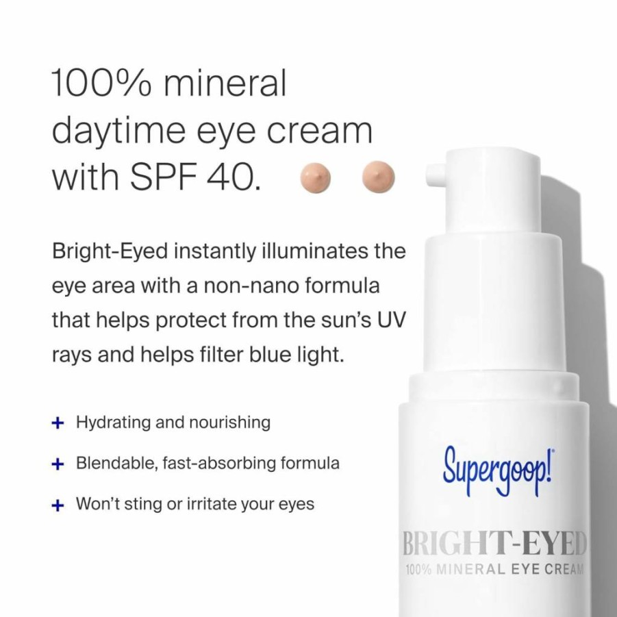 Supergoop! Bright-Eyed 100% Mineral Eye Cream SPF 40 PA+++ - Hydrating & Illuminating Under Eye Treatment for Dark Circles, Puffiness & Tired Eyes - 0.5 Fl Oz