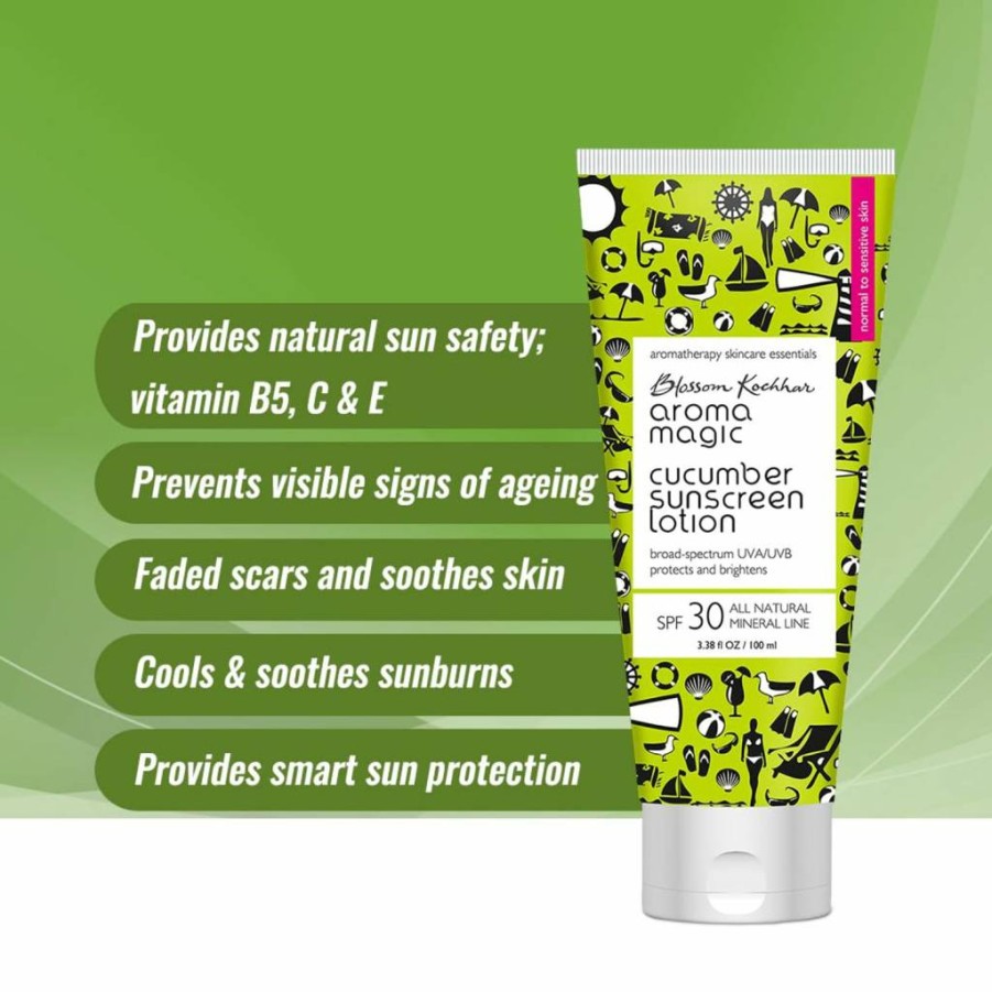 Aroma Magic Cucumber SPF 30 Mineral Sunscreen Lotion | Non-Nano Zinc Oxide | Broad Spectrum UVA/UVB Protection | Soothing & Cooling for Sensitive Skin | 100ml (3.38 Fl Oz)