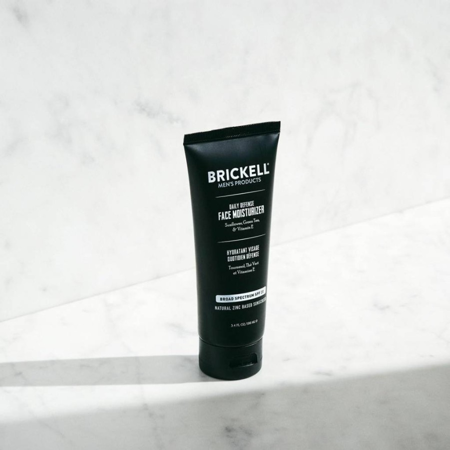Brickell Men's Daily Defense SPF 20 Face Moisturizer, Natural & Organic Mineral Sunscreen with Zinc Oxide, Hydrates & Protects Skin from UVA/UVB Rays, Unscented, 3.4 oz