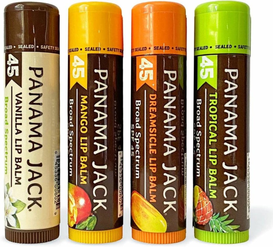 Panama Jack SPF 45 Sunscreen Lip Balm - Broad Spectrum UVA/UVB Protection, Hydrating & Soothing for Dry Lips (Dreamsicle, Vanilla, Tropical, Mango Flavor Pack)