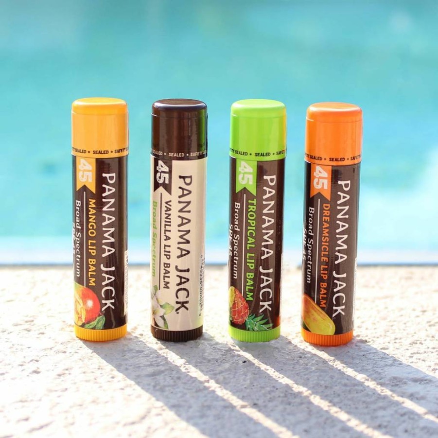 Panama Jack SPF 45 Sunscreen Lip Balm - Broad Spectrum UVA/UVB Protection, Hydrating & Soothing for Dry Lips (Dreamsicle, Vanilla, Tropical, Mango Flavor Pack)