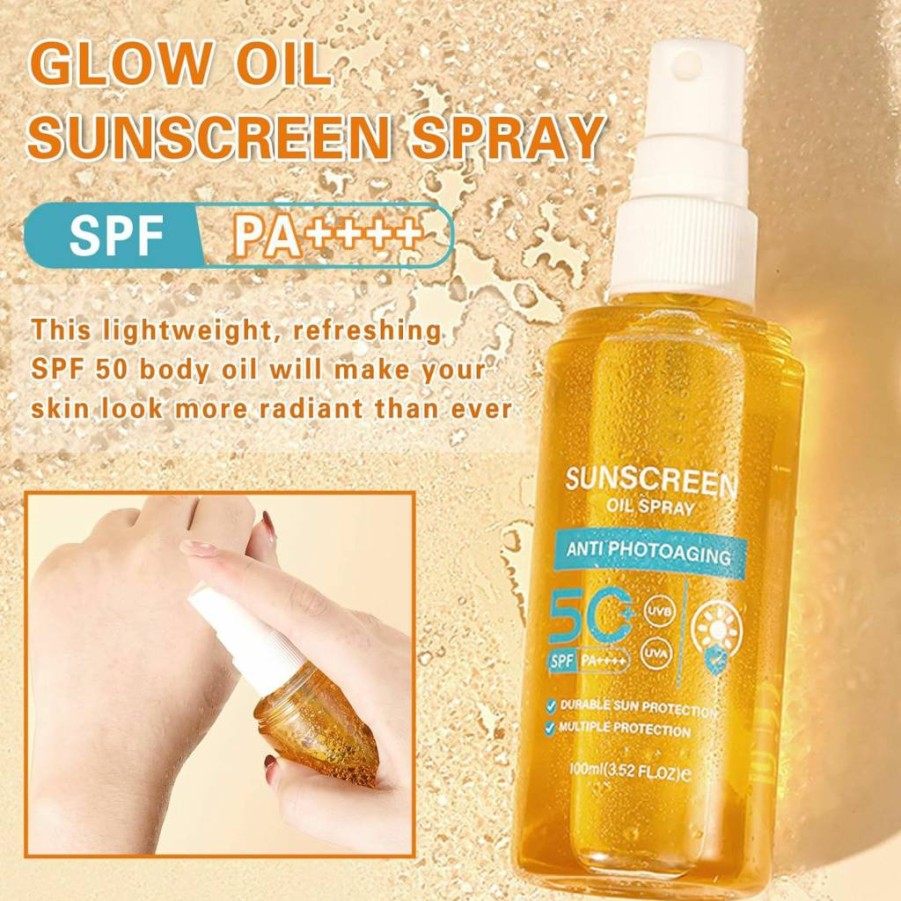 QIUFSSE SPF 50 Sunscreen Body Oil Spray – Lightweight Hydrating Glow Mist, Refreshing Sun Protection for All Skin Types