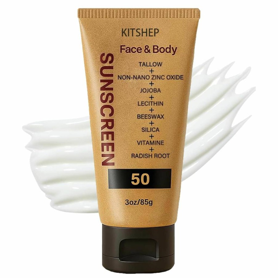 KITSHEP Grass-Fed Beef Tallow Sunscreen - Organic, Non-Greasy, Unscented SPF for Face & Skin, 3 Oz Natural Sun Protection for Summer Outdoor Activities
