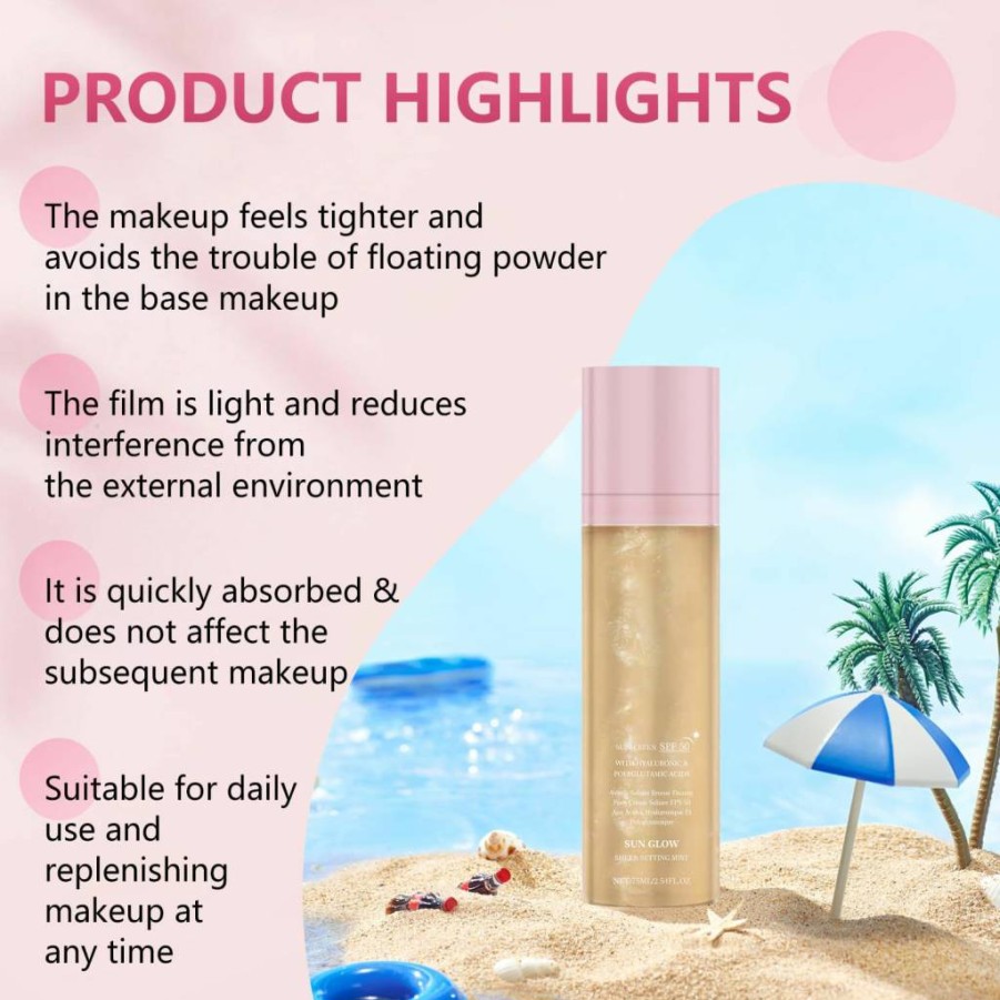 YETARY 2Pcs SPF 50 Shimmering Sunscreen Mist - Broad Spectrum Hydrating Face & Body Spray, Non-Greasy Fast-Absorbing Glow Oil for Makeup-Friendly Protection