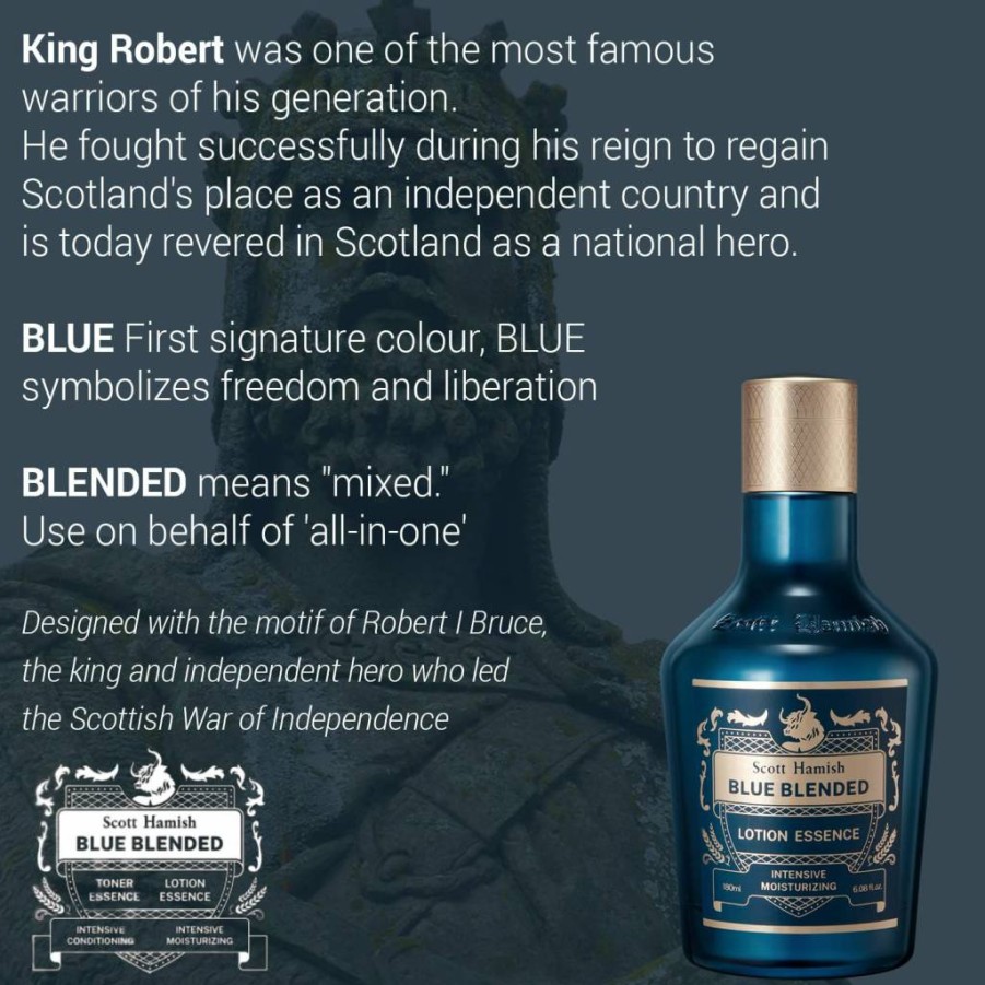 Scott Hamish Anti Aging Face Moisturizer for Men - Blue Blended Lotion Essence with Hyaluronic Acid & Amino Acid, Wrinkle Reduction & Firming, 6.09 Fl Oz