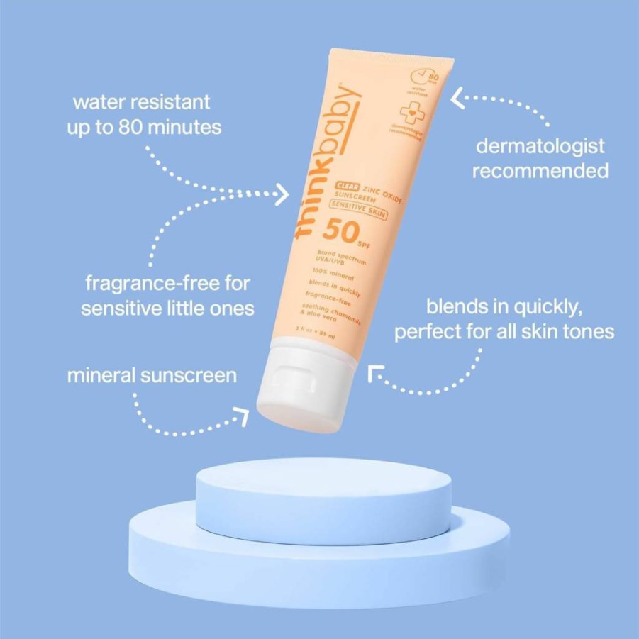 Thinkbaby SPF 50 Mineral Sunscreen for Babies & Sensitive Skin – 3 oz, Broad Spectrum UVA/UVB Protection, Water-Resistant, Reef Safe, Vegan, Non-Toxic Zinc Oxide Sunblock