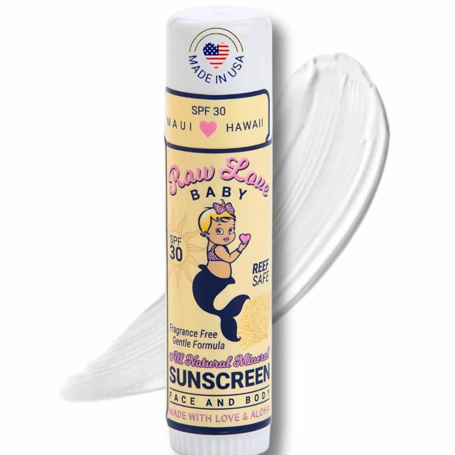 Raw Love Sunscreen Mineral SPF 30 Stick - Zinc Oxide, Reef Safe, Fragrance-Free & Water Resistant for Face & Body - Travel & Kids Friendly 0.6 Oz