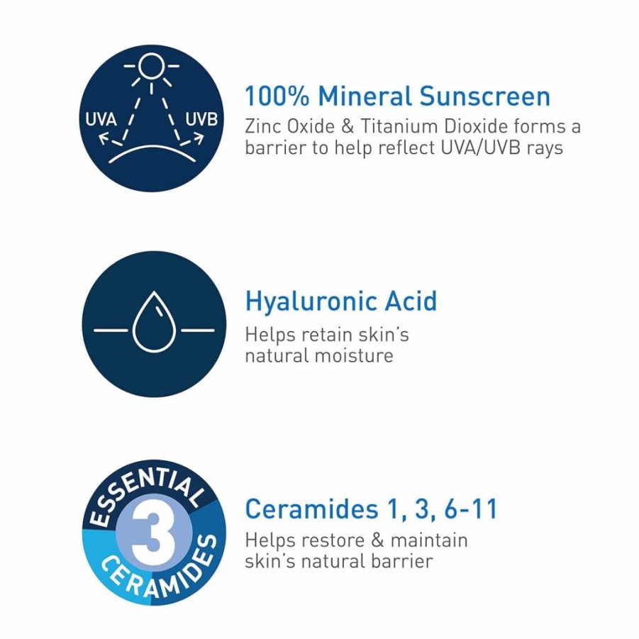 CeraVe Mineral Sunscreen SPF 50 for Body with Zinc Oxide, Titanium Dioxide, Hyaluronic Acid & Ceramides – Oil-Free, Non-Greasy, Hydrating Sunscreen – 5 oz