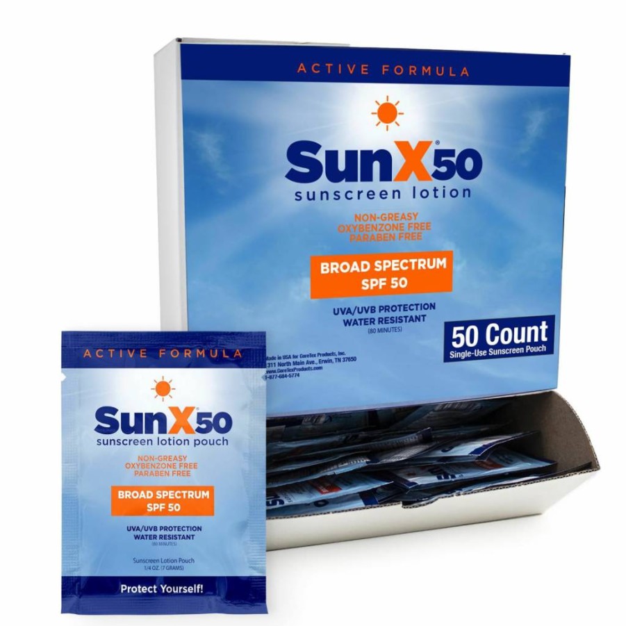 CoreTex SPF 50 Sunscreen Packets (25 Pack) - Broad Spectrum, Water Resistant 80 Min, No White Cast - Paraben, Oxybenzone, Octinoxate & Oil Free