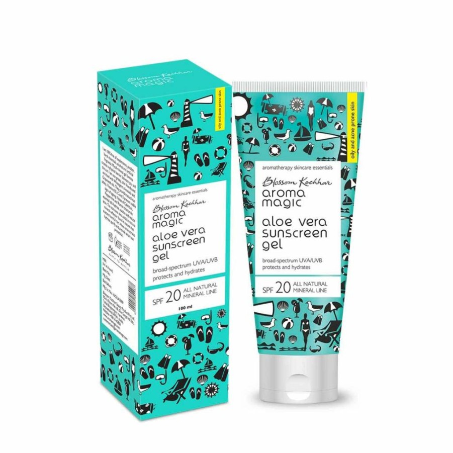 Aroma Magic Aloe Vera SPF 20 Sunscreen Gel - 100ml Broad Spectrum UVA/UVB Protection, Natural Face & Body Sunblock for Men & Women