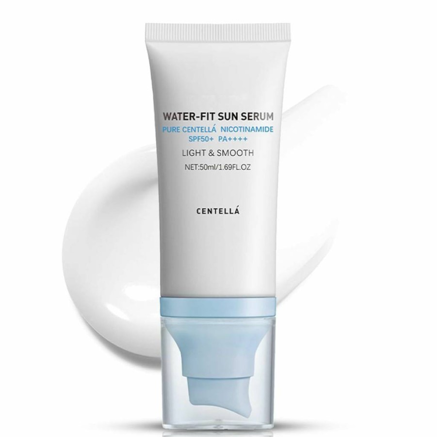 ISHERBIN Centella Sunscreen SPF 50 PA+++ for Face - Lightweight Hydrating Sun Serum with Hyaluronic Acid & Cica, No White Cast, Long-Lasting UV Protection for Dry & Oily Skin