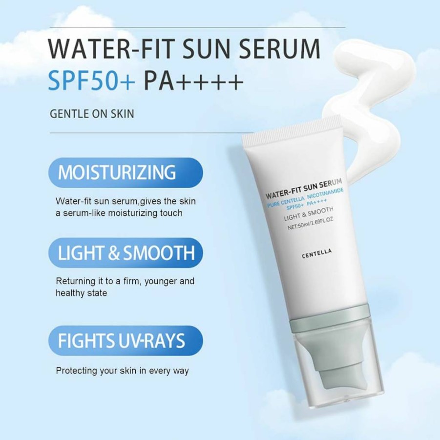 ISHERBIN Centella Sunscreen SPF 50 PA+++ for Face - Lightweight Hydrating Sun Serum with Hyaluronic Acid & Cica, No White Cast, Long-Lasting UV Protection for Dry & Oily Skin