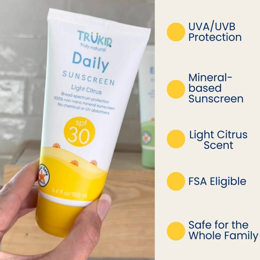 TruKid Eczema SPF 30 Baby Sunscreen, 3.4 Oz - Unscented, Natural, Reef-Safe Sunscreen for Kids, Toddlers & Adults, Travel Size for Beach & Outdoor Protection