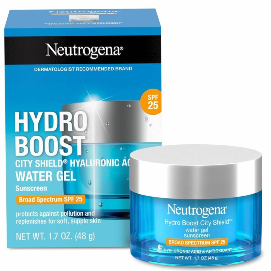 Neutrogena Hydro Boost City Shield Water Gel Moisturizer SPF 25 with Hyaluronic Acid, Oil-Free Facial Sunscreen, Non-Comedogenic Hydrating Lotion, 1.7 oz