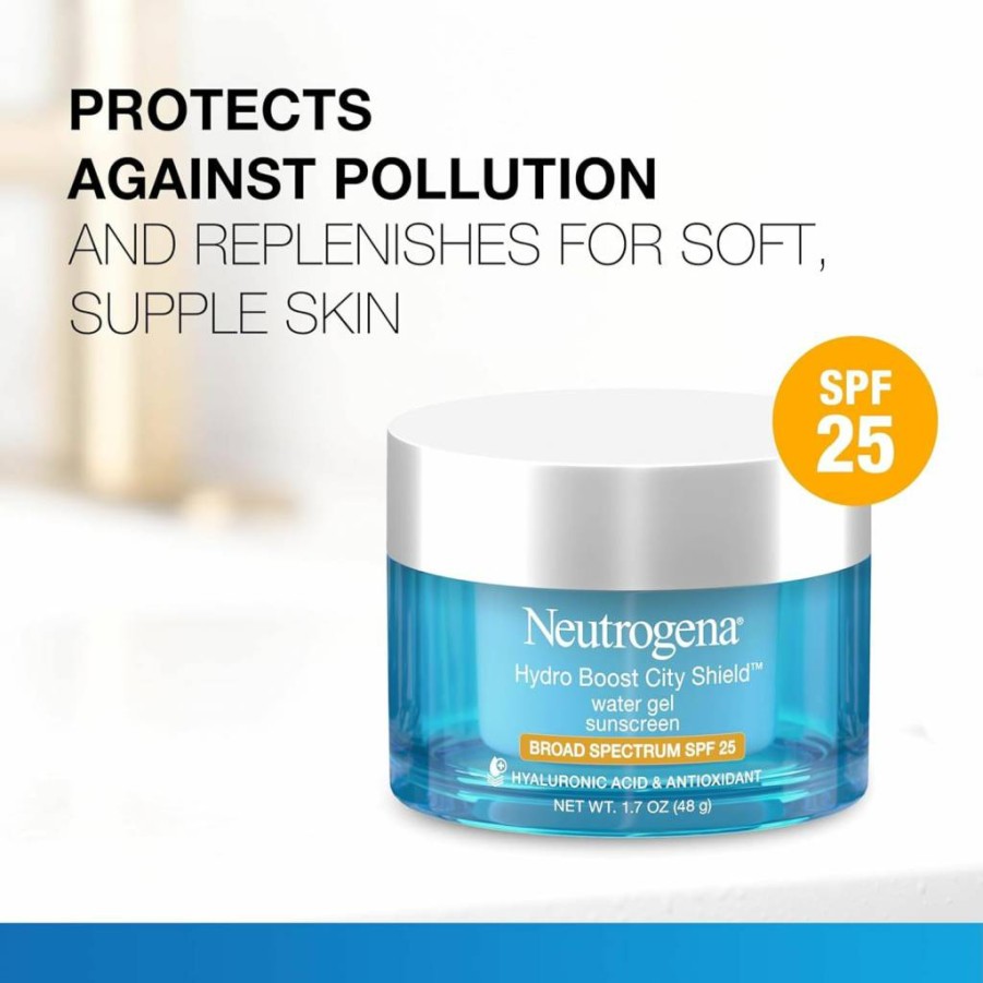 Neutrogena Hydro Boost City Shield Water Gel Moisturizer SPF 25 with Hyaluronic Acid, Oil-Free Facial Sunscreen, Non-Comedogenic Hydrating Lotion, 1.7 oz