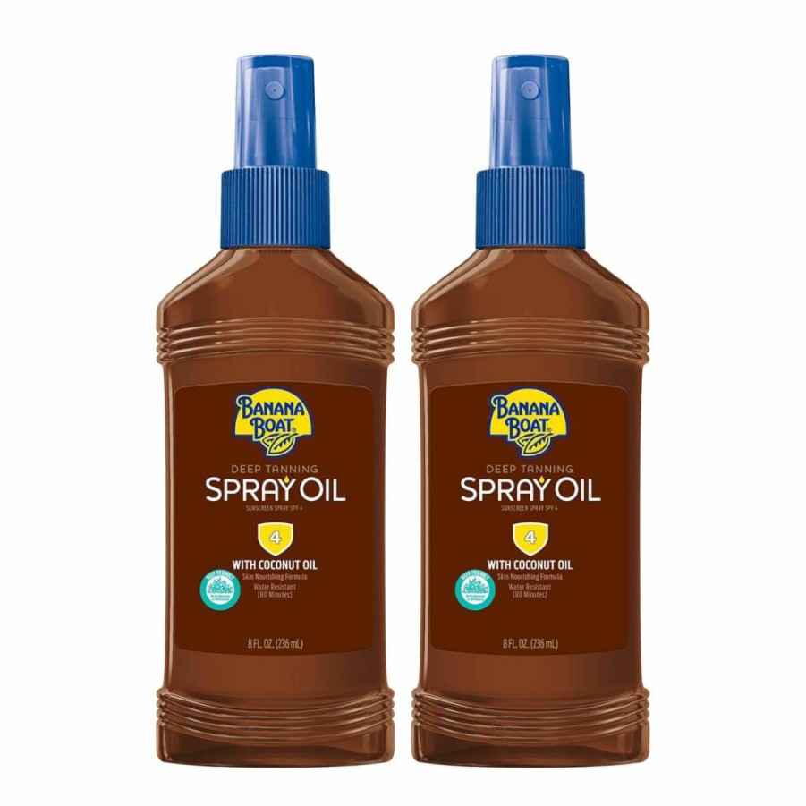 Banana Boat SPF 4 Dark Tanning Oil Spray Twin Pack – Water Resistant Sunscreen, 8 Oz Each (2-Pack)