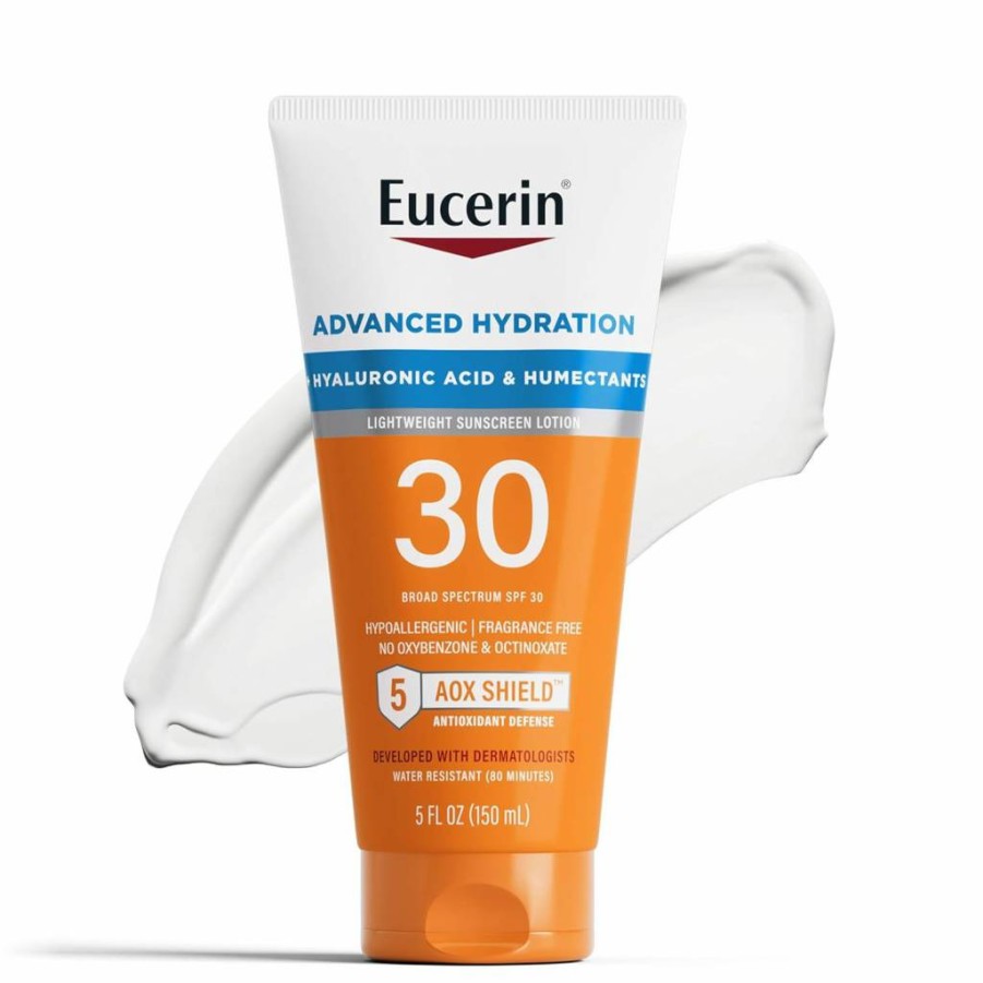 Eucerin Advanced Hydration SPF 50 Sunscreen Lotion with Hyaluronic Acid, Hypoallergenic & Fragrance-Free, Lightweight Moisturizing Sun Protection, 5 Fl Oz