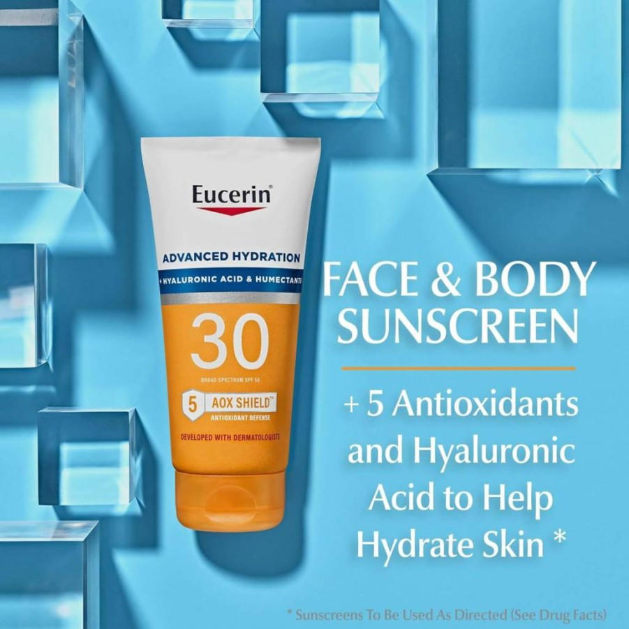 Eucerin Advanced Hydration SPF 50 Sunscreen Lotion with Hyaluronic Acid, Hypoallergenic & Fragrance-Free, Lightweight Moisturizing Sun Protection, 5 Fl Oz