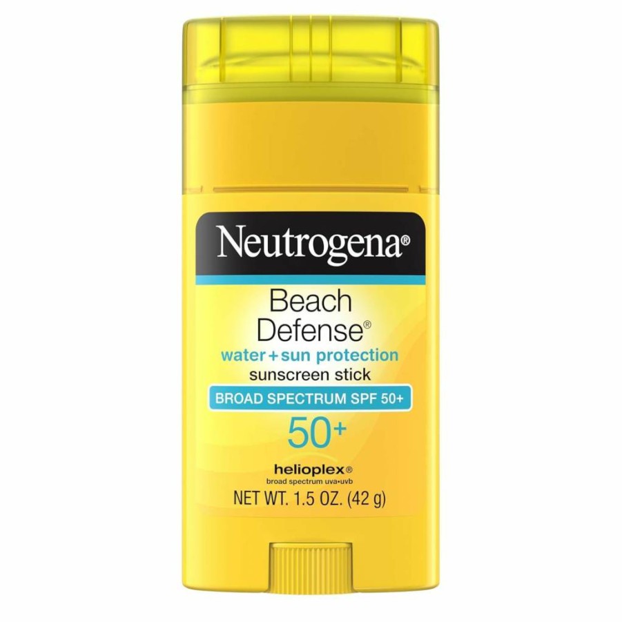 Neutrogena Beach Defense Sunscreen Stick SPF 50, 1.5 Oz – Oxybenzone-Free, Water-Resistant, Hands-Free Face & Body Protection, Travel-Friendly