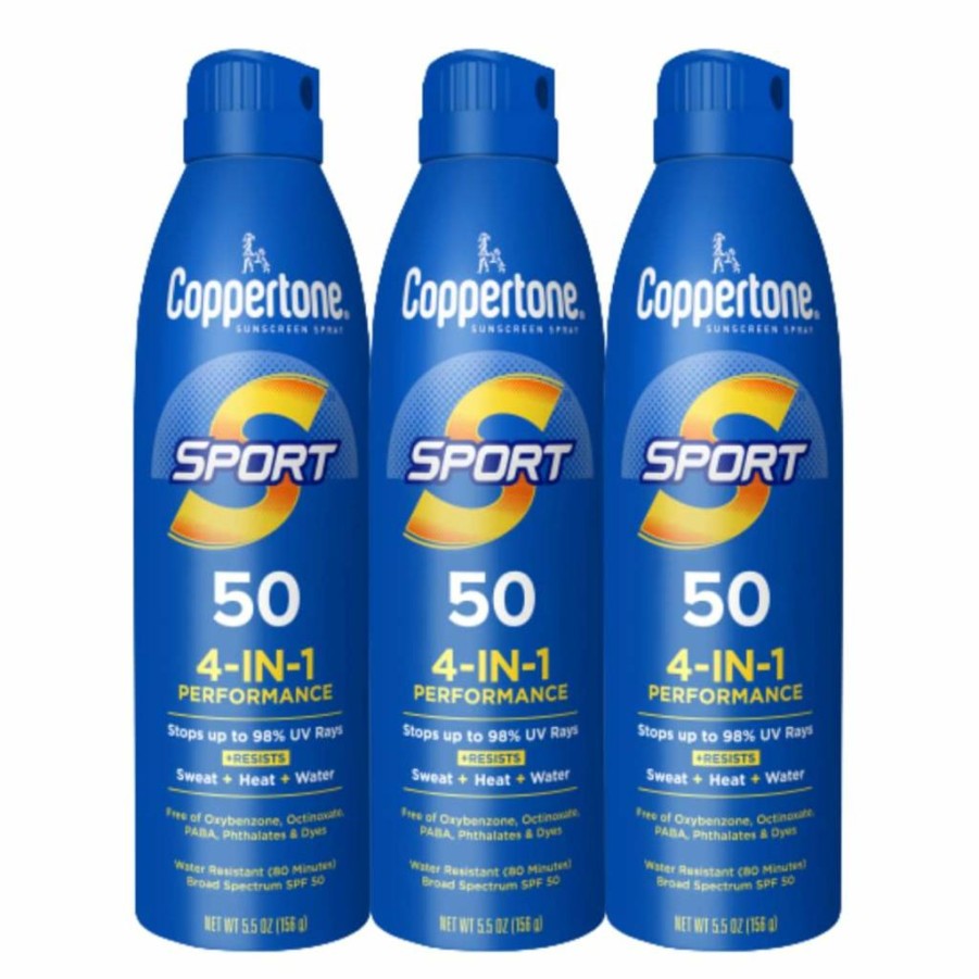 Coppertone Sport SPF 50 Sunscreen Spray – Water Resistant, Bulk Pack of 3 (5.5 Oz Each) – Broad Spectrum UVA/UVB Protection