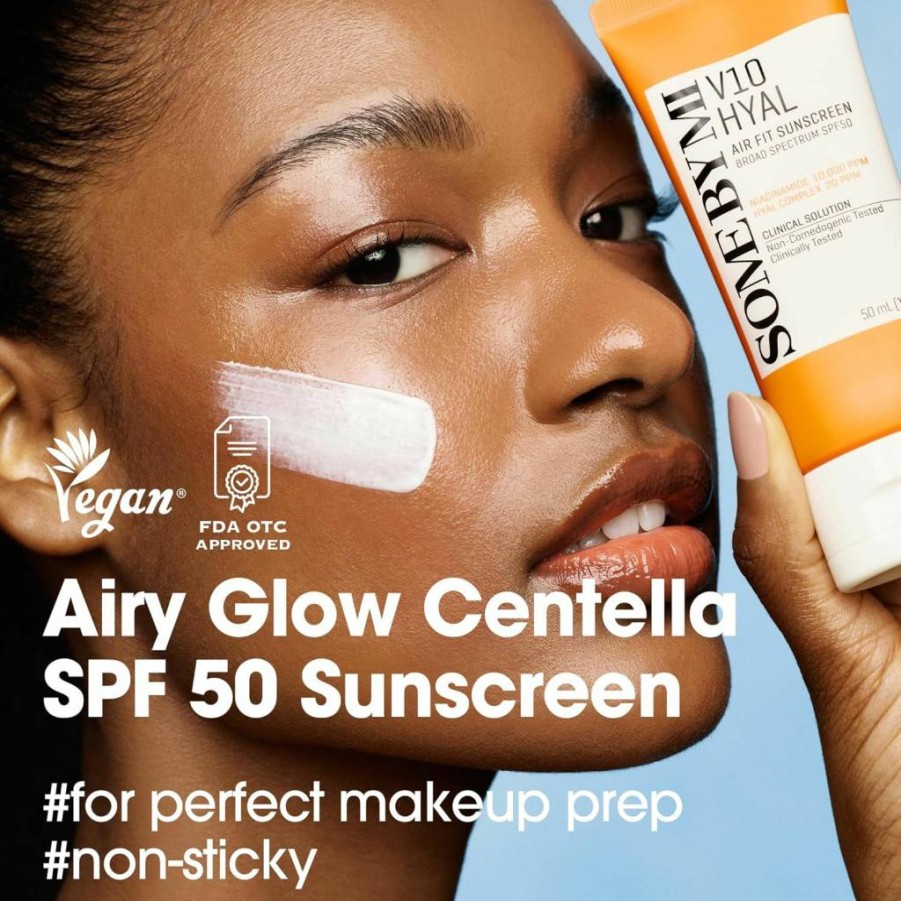 SOME BY MI V10 Hyal Air Fit Sunscreen SPF 50 PA+++ 50ml - Korean Centella Sensitive Skin Face Sunscreen, Non-Greasy, No White Cast, UV Protection, Fragrance-Free, Lightweight Daily Sunscreen