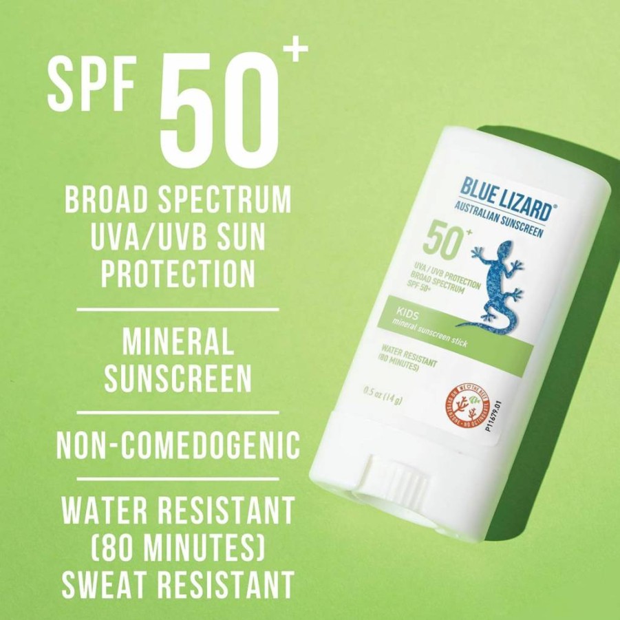 BLUE LIZARD Mineral Sunscreen Stick SPF 50+ with Zinc Oxide, Water Resistant, UVA/UVB Protection, Fragrance-Free, for Kids, 0.5 Oz