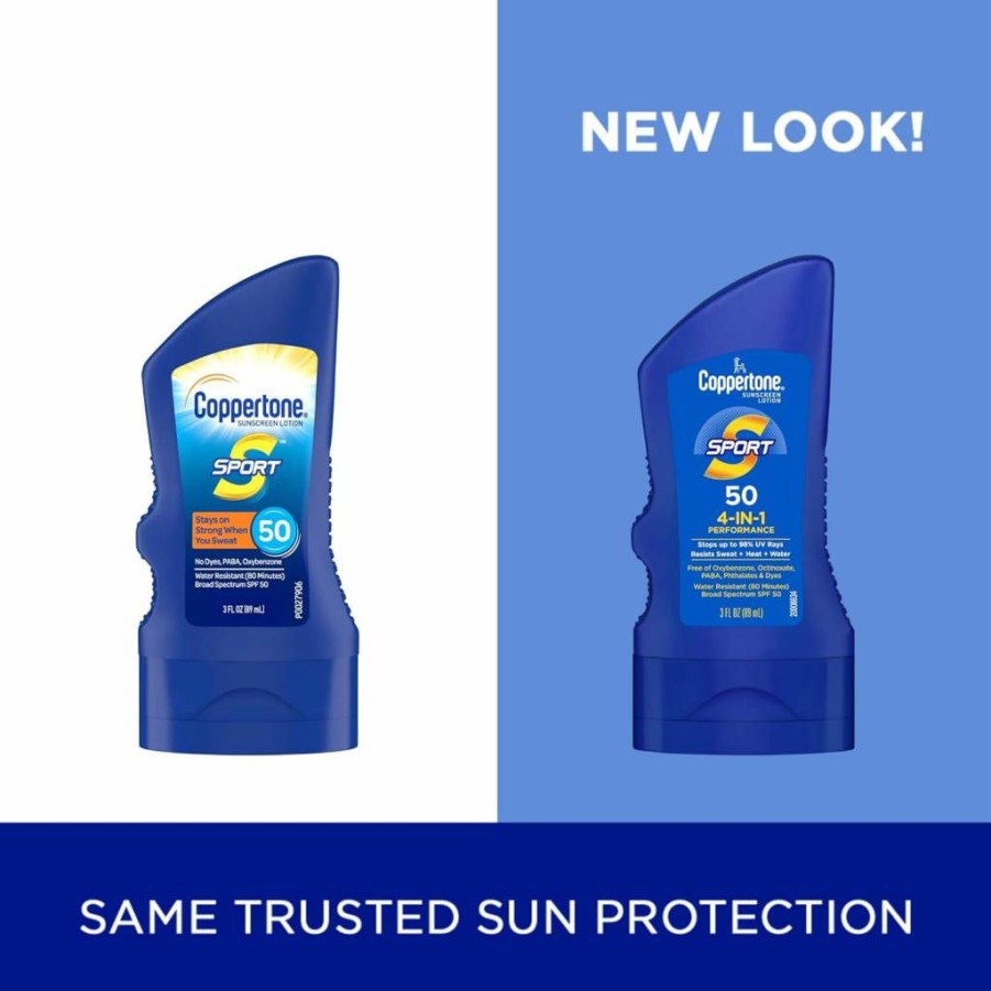 Coppertone Sport SPF 50 Sunscreen Lotion - Water Resistant, Travel Size 3 oz, Broad Spectrum UVA/UVB Protection for Active Outdoor Use