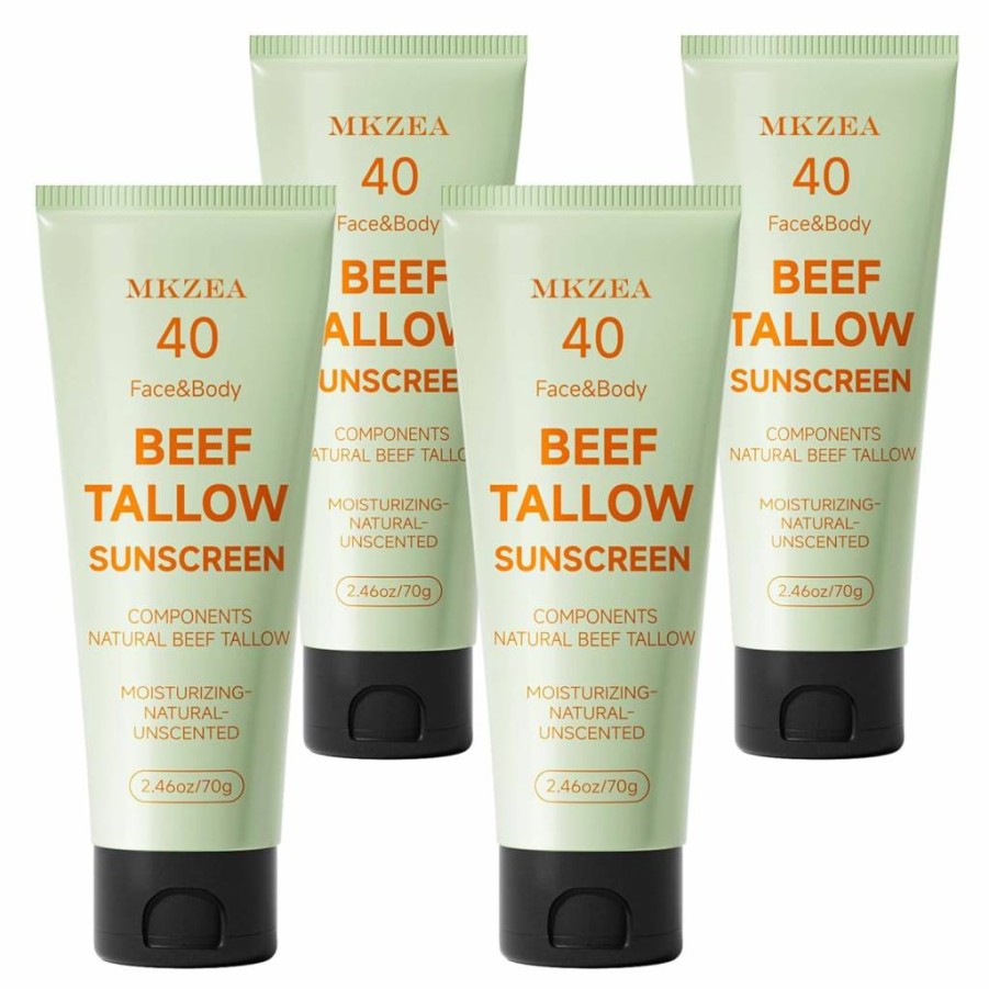 MKZEA Natural Grass-Fed Tallow Sunscreen for Face – Reef Safe, Non-Greasy, Deep Hydration Moisturizing Sunblock for All Skin Types, No White Cast, Travel-Friendly (2 Packs)