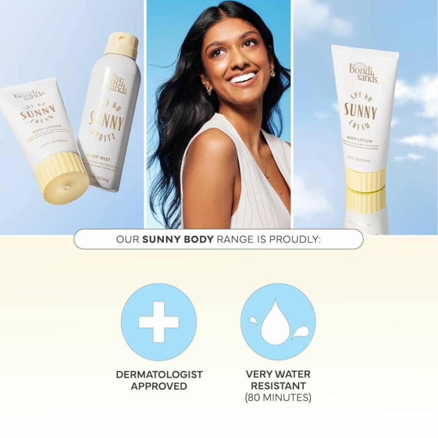 Amazon Bondi Sands Sunny Cream SPF 60 Body Lotion – Hydrating Broad Spectrum Sunscreen, Water-Resistant, Dermatologist Approved, 5.07 Fl Oz