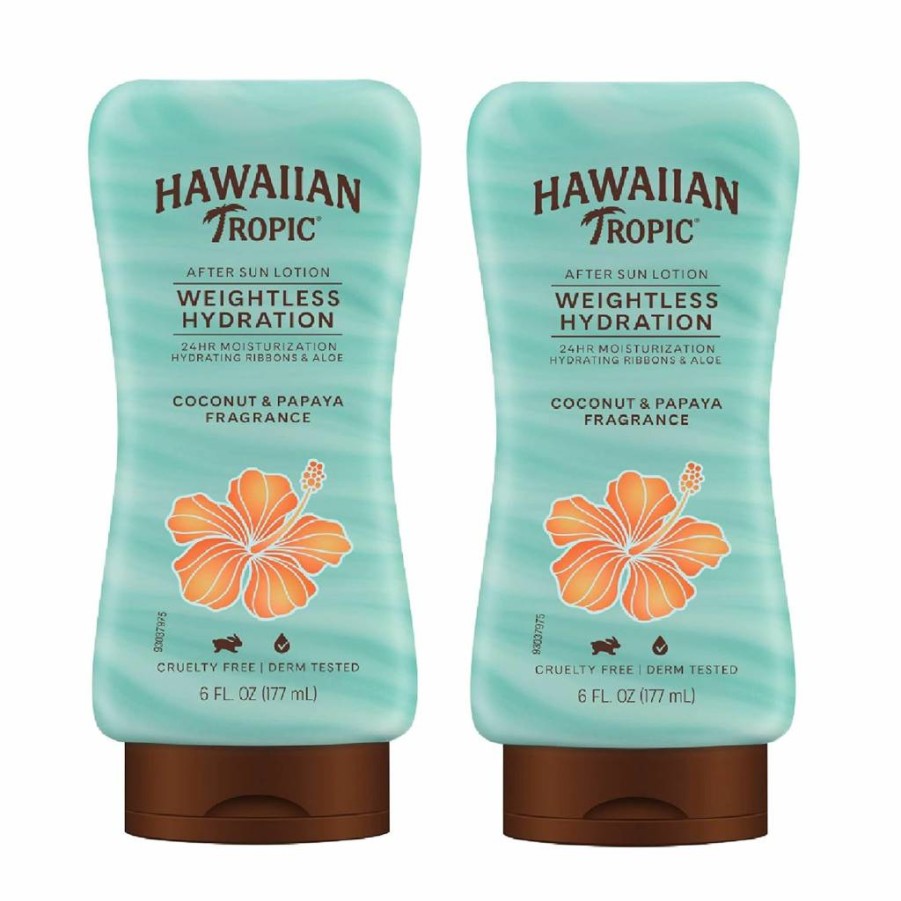 Hawaiian Tropic Weightless Hydration After Sun Lotion with Aloe Vera, 6oz Twin Pack – Soothing Moisturizer for Post Sun Care, Hydrating Skin Relief